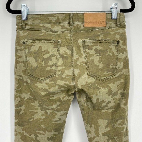 Zara Z1975 Camo Distressed Skinny Fit Jeans Size 2 Mid Rise Stretch Denim Green - Picture 7 of 11